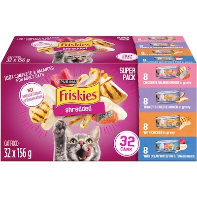 Purina Friskies Shredded Poultry and Fish Combo Variety Pack, Wet Cat Food 4.99 kg, $0.57/100g