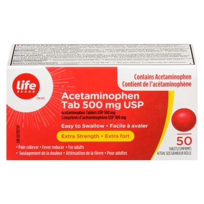 Life Acétaminophène, extra fort, 500 mg, facile à avaler 50 ea, 0,16 $/1ch