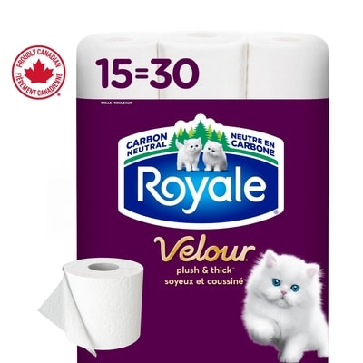 Royale Velour Toilet Paper, 15 Equal 30 Rolls, 142 Bathroom Tissues per roll 15 ea, $0.90/1ea