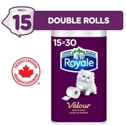 Royale Papier Hygiénique Velour, 15 équivalant à 30 rouleaux, 142 feuilles / roul 15 ea, 0,83 $/1ch
