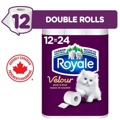 Royale Velour Toilet Paper, 12 Equal 24 Rolls, 142 Bathroom Tissues per roll 12x12.0 ea, $1.33/1ea