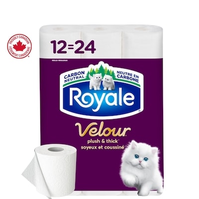 Royale Velour Toilet Paper, 12 Equal 24 Rolls, 142 Bathroom Tissues per roll 12x12.0 ea, $1.17/1ea