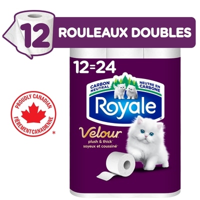 Royale Velour papier hygiénique, 12 équivalant à 24 rouleaux, 142 feuilles / roul 12x12.0 ea, 1,17 $/1ch