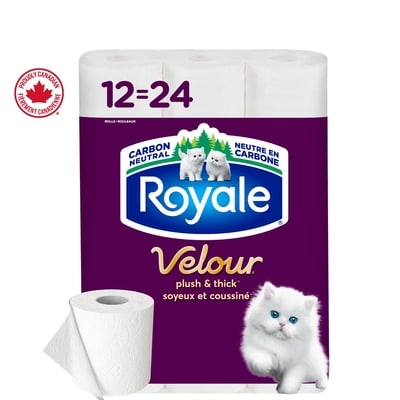 Royale Velour papier hygiénique, 12 équivalant à 24 rouleaux, 142 feuilles / roul 12x12.0 ea, 1,00 $/1ch