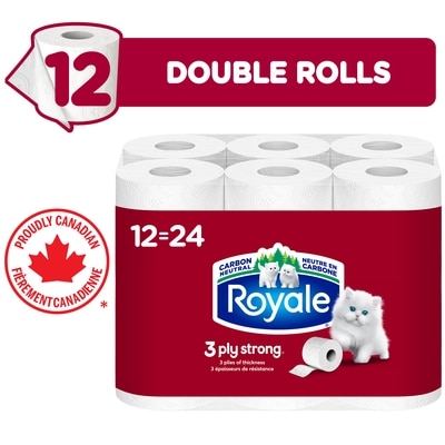 Royale 3 Ply Strong Toilet Paper, 12 Equal 24 Rolls, 165 Bathroom Tissues per roll 12 ea, $1.33/1ea