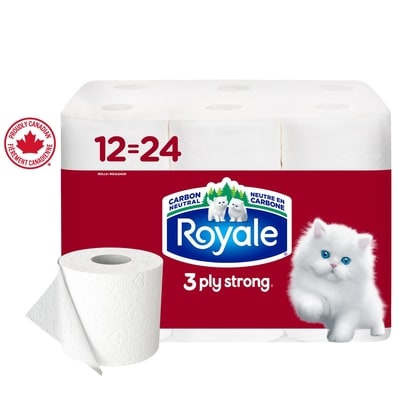 Royale 3 Ply Strong Toilet Paper, 12 Equal 24 Rolls, 165 Bathroom Tissues per roll 12 ea, $1.17/1ea