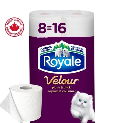 Royale Velour Toilet Paper, 8 Equal 16 Rolls, 142 Bathroom Tissues per roll 8 ea, $0.63/1ea