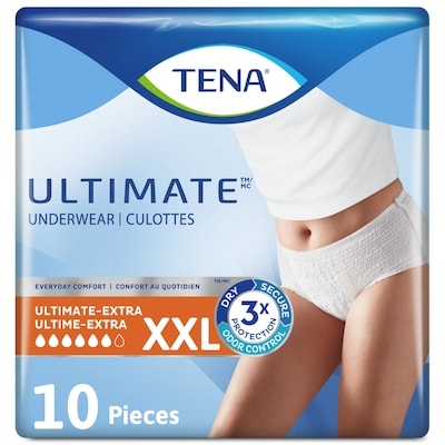 TENA Culottes protectrices pour incontinence, absorption ultime, 2TG, 10 unités 10 ea, 1,60 $/1ch