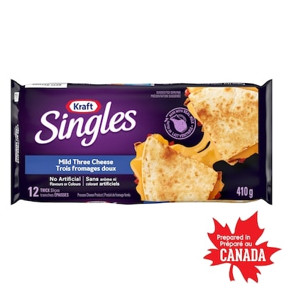 Kraft Singles Three Cheese Extra Thick Slices 410 g, $1.58/100g