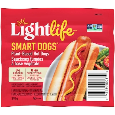 Lightlife Saucisses fumées végétaliennes à base végétale Smart Dogs 340 g, 1,61 $/100g