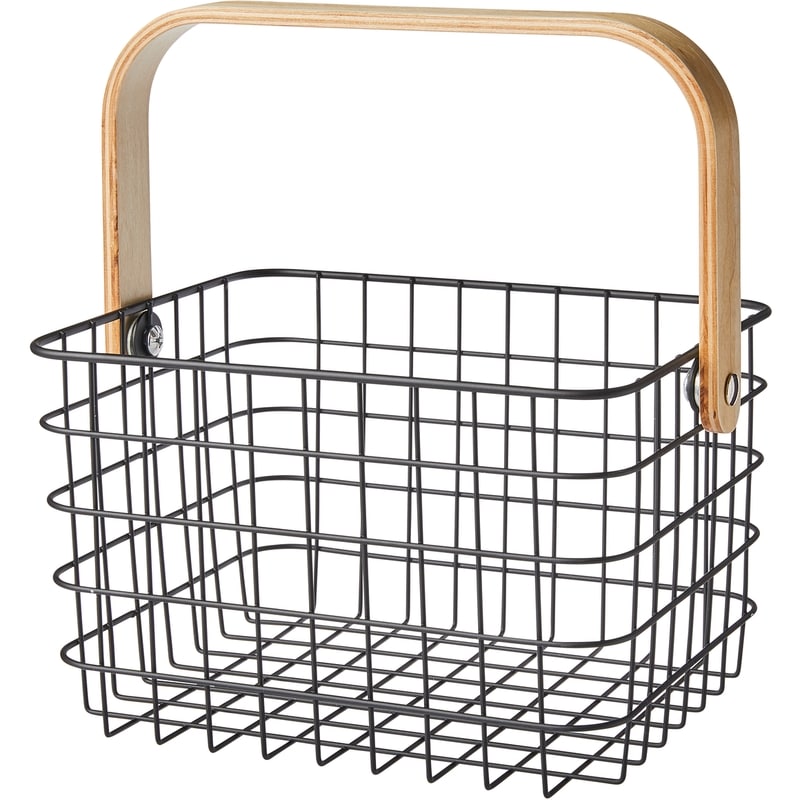 Metal Storage with Handle, Metal and Wood, Black