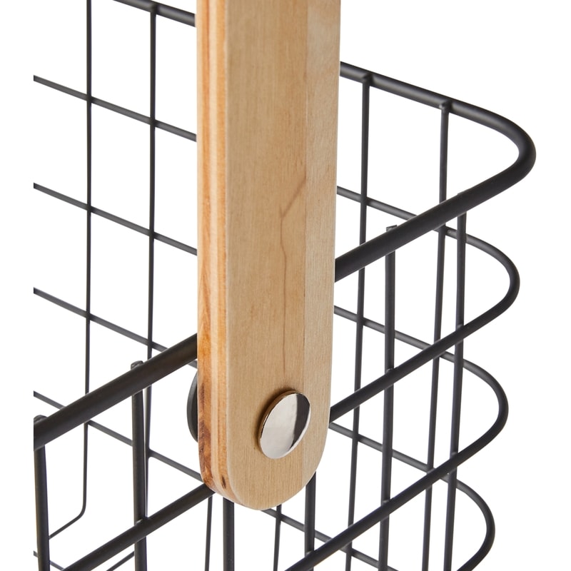 Metal Storage with Handle, Metal and Wood, Black