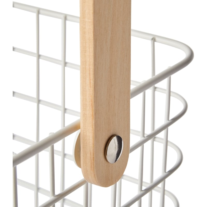 Metal Storage with Handle, Metal and Wood, White