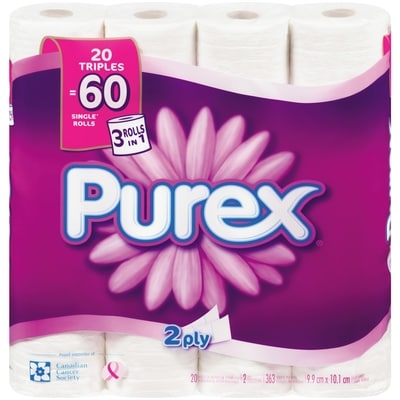Purex Papier hygiénique doux et épais, 20 roul. doubles = 60 roul. simples 20 ea, 1,20 $/1ch