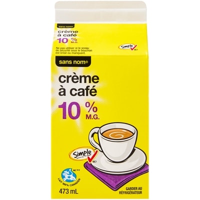 Sans Nom Crème à café 10 % M.G. 473 ml, 0,81 $/100ml