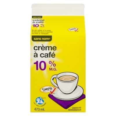 Sans Nom Crème à café 10 % M.G. 473 ml, 0,79 $/100ml