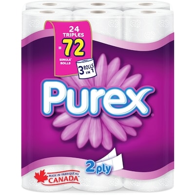Purex Papier hygiénique doux et épais, 24 roul. triples = 72 roul. simples 24 ea, 1,12 $/1ch