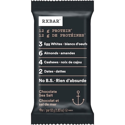 RXBar Barres protéinées RXBAR, chocolat et sel de mer, 12 g 12x52.0 g, 5,13 $/100g