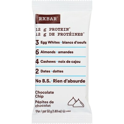 RXBar 12 G. Protein Bar Chocolate Chip  52 g, $5.75/100g