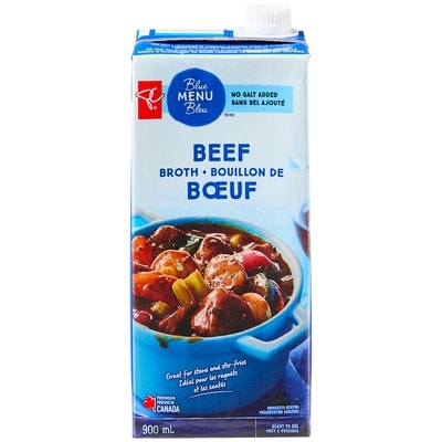 PC Blue Menu Beef Broth 900 ml, $0.22/100ml