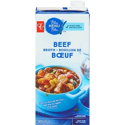 PC Menu Bleu Bouillon de bœuf  900 ml, 0,28 $/100ml