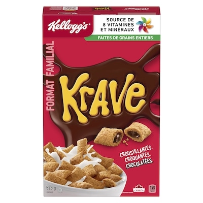 Kellogg’s Krave céréales au chocolat au lait 525 g, 1,33 $/100g