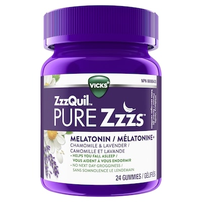 Vicks Aide-sommeil à base de mélatonine ZzzQuil, 24 comprimés gélifiés 24 ea, 0,42 $/1ch