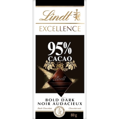Lindt Chocolat noir EXCELLENCE à 95 % de cacao – Barre 80 g, 7,49 $/100g