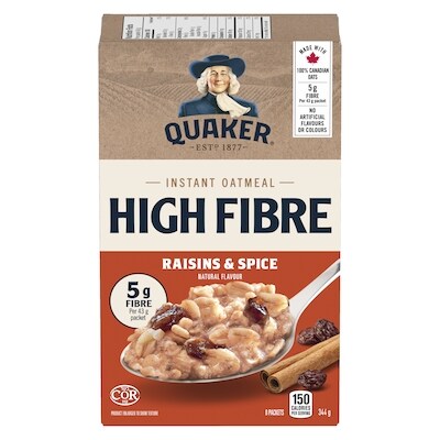 Quaker High Fibre Raisins & Spice Instant Oatmeal 344 g, $1.89/100g