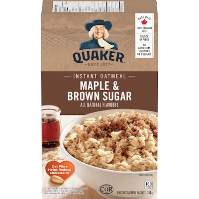 Quaker Maple & Brown Sugar Flavour Instant Oatmeal 344 g, $1.16/100g