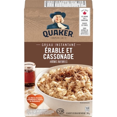 Quaker Gruau instantané Saveur Érable et cassonade 344 g, 1,39 $/100g