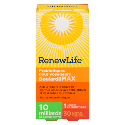 Renew Life BoulardiiMAX, Diarrhée associée aux antibiotiques, Support de voyage probiotique, 10 milliards de cultures actives 30 ea, 0,80 $/1ch