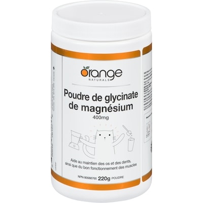 Orange Naturals Glycinate de magnésium en poudre 220 g, 18,18 $/100g