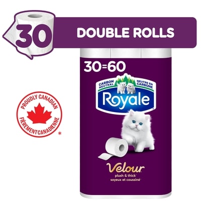 Royale Velour Toilet Paper, 30 Equal 60 Rolls, 142 Bathroom Tissues per roll 30 ea, $0.60/1ea