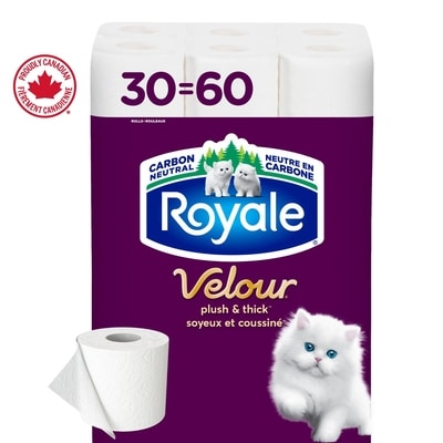 Royale Velour Toilet Paper, 30 Equal 60 Rolls, 142 Bathroom Tissues per roll 30 ea, $0.57/1ea