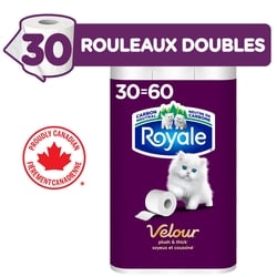 Royale Velour papier hygiénique, 30 équivalant à 60 rouleaux, 142 feuilles / roul 30 ea, 0,60 $/1ch