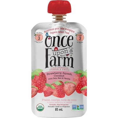 Once Upon a Farm Fraise, courge, noix de coco et datte, betterave, et vanille 85 ml, 4,69 $/100ml