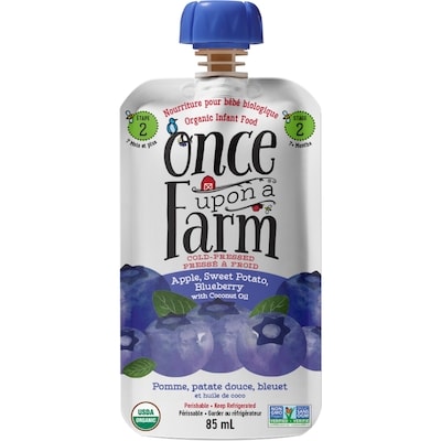 Once Upon a Farm Pomme, patate douce, bleuet et huile de coco 85 ml, 4,69 $/100ml