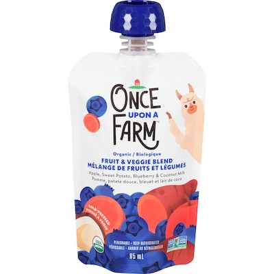 Once Upon a Farm Pomme, patate douce, bleuet et huile de coco 85 ml, 4,69 $/100ml