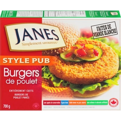 Janes Burger de poulet style pub, entièrement cuit 700 g, 2,00 $/100g