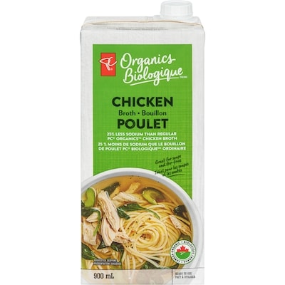PC Organics Chicken Broth Reduced Sodium 900 ml, $0.28/100ml