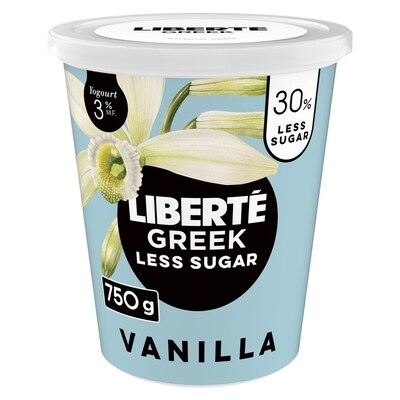 Liberte Greek 3% Low Sugar Yogurt, Vanilla, High Protein 750 g, $1.00/100g