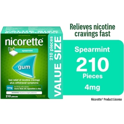 Nicorette Gum, Nicotine 4mg, Spearmint 210 ea, $0.33/1ea