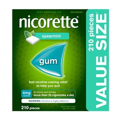 Nicorette Gomme nicotine à 4 mg, Menthe verte 210 ea, 0,35 $/1ch
