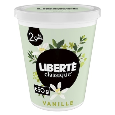 Liberté Yogourt traditionnel onctueux Classique 2,9 %, vanille 650 g, 1,00 $/100g