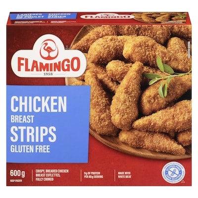 Flamingo Breaded Cutlette Chicken Breast Fully Cooked Gluten Free Strip 600 g, $2.08/100g