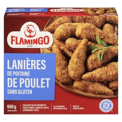 Flamingo Lanières d’escalope de poitrine de poulet panée entièrement cuite, sans gluten 600 g, 2,08 $/100g