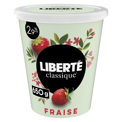 Liberté Yogourt traditionnel onctueux Classique 2,9 %, fraises 650 g, 1,00 $/100g
