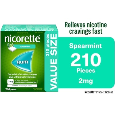 Nicorette Nicotine Gum, 2mg, Spearmint 210 ea, $0.33/1ea