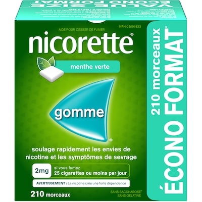 Nicorette Gomme à base de nicotine à 2 mg, Menthe verte 210 ea, 0,35 $/1ch